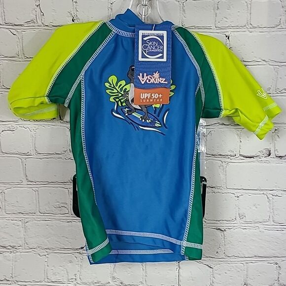 NWT UV Skins Rashguard + Bucket Hat 12/18M Blue Surf-A-Saurus Dino Swim UPF 50+ - Picture 8 of 11